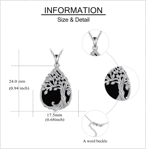 Vista 5 de Collar de árbol de la vida de plata de ley 925 con dije de nudo celta de concha de abulón para mujer