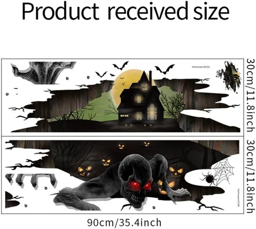 Vista 7 de Calcomanías 3D para techo de piso de Halloween, calcomanías creativas de pared de fantasmas de terror, calcomanías de pared de castillo antiguo