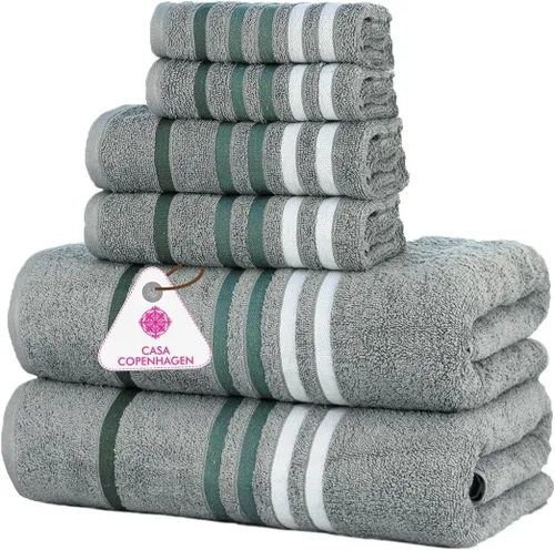 Vista 89 de CASA COPENHAGEN Exotic - Juego de 6 toallas de diseño de 100% algodón egipcio, color azul aguamarina, 550 GSM, 2 toallas de baño, 2 toallas de baño