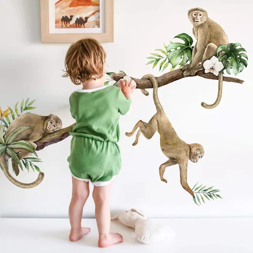 Vista 3 de Mfault Pegatinas de pared de árbol trepador de mono, animales de la selva