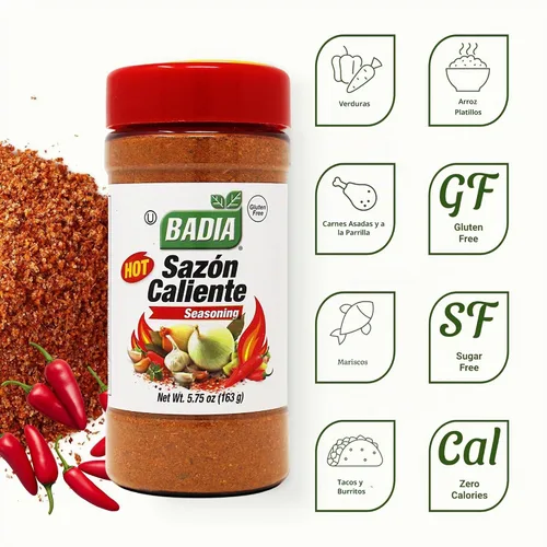 Vista 2 de Badia Sazon Caliente 5.75 oz – Condimento picante multiusos de inspiración latina – Sin gluten