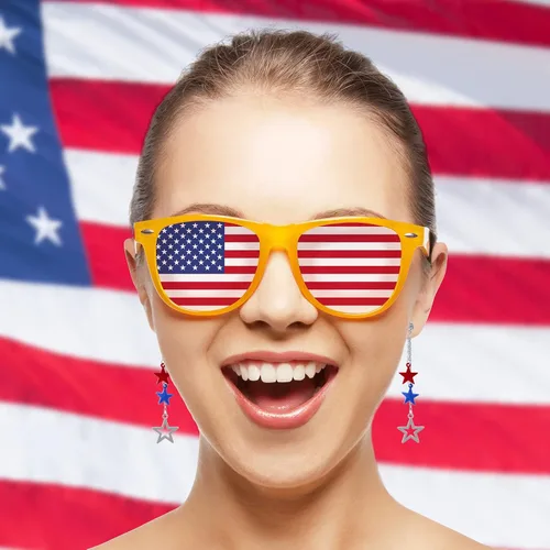 Vista 6 de Aretes patrióticos de bandera estadounidense, aretes colgantes para el día de la independencia, regalo de joyería para mujeres y niñas