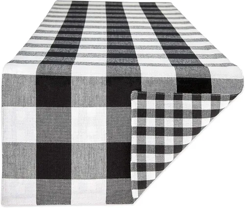 Vista 5 de DII Colección de mesa a cuadros Gingham, gris, camino de mesa, 14x72 pulgadas