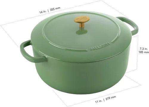 Vista 3 de BALLARINI Bellamonte Horno holandés redondo de hierro fundido de 7.5 cuartos de galón, color verde Saggio