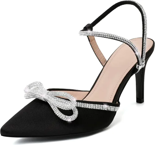 Vista 45 de Susanny - Zapatos de tacón bajo con strass para mujer, con punta puntiaguda, de tacón kitten, con cierre, ajustables, con correa, para vestido