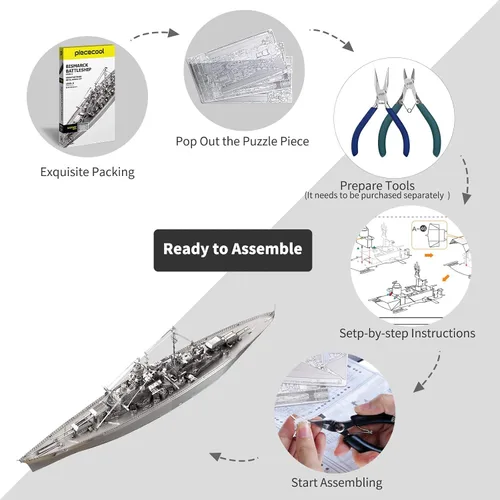 Vista 3 de Piececool Rompecabezas de metal 3D para adultos, kits de modelo de embarcaciones de metal, kit de modelo 3D de acorazado Bismarck para adolescentes