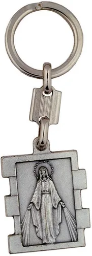 Vista 4 de Llavero de medalla milagrosa Metal plateado Gran regalo católico para la primera comunión y confirmación Accesorio de llavero cristiano Hecho