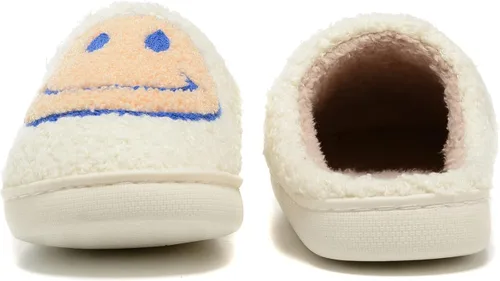 Vista 5 de Pantuflas retro peludas para mujeres y hombres, retro, suaves, esponjosas, cálidas, antideslizantes, estilo de pareja, informales, con cara