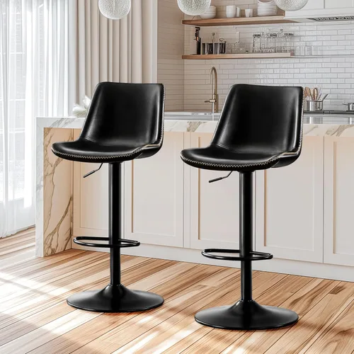 Vista 9 de STOOLINK Taburete de Bar Moderno Extra Grande con Asiento de Cuero de Microfibra - Altura Ajustable, Ergonómico de Servicio Pesado, Conjunto de Negro