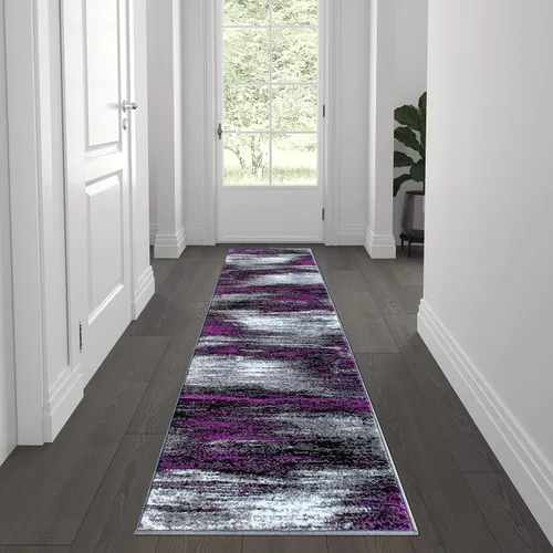 Vista 19 de Flash Furniture Rylan Collection - Alfombra contemporánea de olefinas azules, de pelo alto, 2 x 10 pies, respaldo de yute, pasillo, entrada
