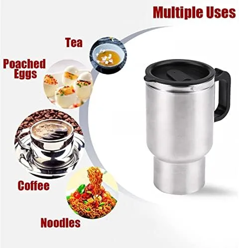 Vista 3 de Hervidor eléctrico de agua caliente, 12 V, 15.2 fl oz, hervidores eléctricos de acero inoxidable, taza de calefacción de viaje, taza de café, té