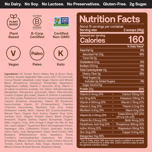 Vista 5 de Happy Viking Chocolate y fresa en polvo, por Venus Williams, 0.71 oz de proteína, bajo en carbohidratos, keto, vegano, sin gluten, superalimentos