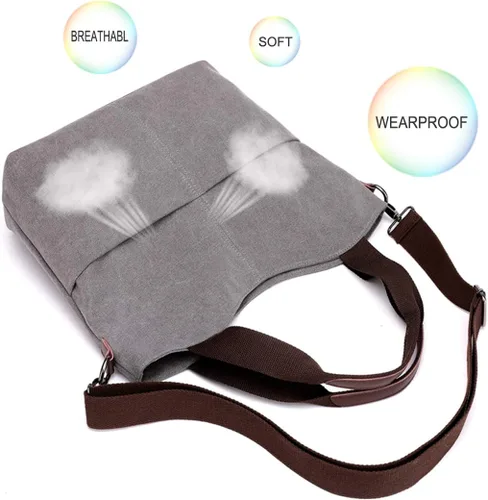 Vista 8 de DOURR Hobo - Bolsos cruzados de lona para mujer, bolso cruzado de moda de algodón