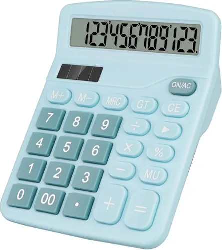 Vista 8 de Calculadora de escritorio, calculadora negra con botones grandes, pantalla LCD grande de 12 dígitos, batería solar y AA de doble potencia