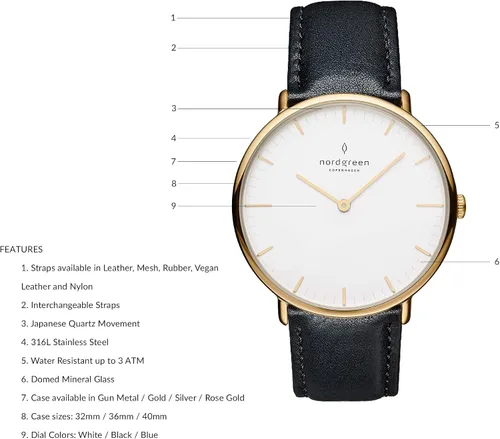 Vista 2 de Nordgreen Reloj de oro escandinavo nativo con correas intercambiables