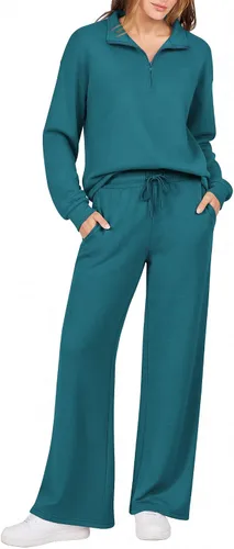 Vista 19 de Ekouaer 2 Piece Sets for Women Half Zip Lounge Sets Matching Fall Outfits Black