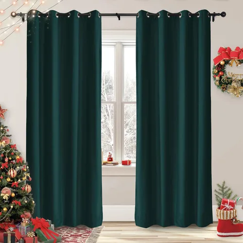 Vista 22 de Frelement Cortinas de Navidad de terciopelo afelpado para sala de estar, cortinas de oscurecimiento con ojales en la parte superior, cortinas