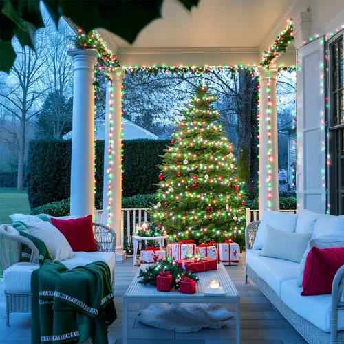 Vista 7 de JMEXSUSS 400 luces LED de Navidad rojas, blancas y verdes, luces de árbol de Navidad de 132 pies con control remoto, tira de luces para interiores