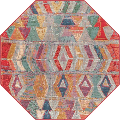 Vista 3 de Unique Loom Outdoor Modern Collection - Alfombra de área - Tamarindo (4 pies 1 pulgada octágono multi/borgoña)