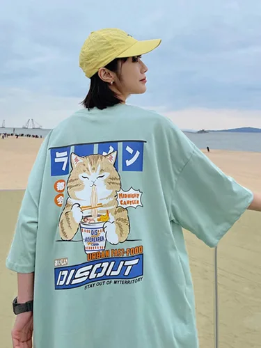 Vista 9 de Vamtac Mens Oversized Dog Cat Graphic Tees Harajuku Shirt Casual Summer Tops Streetwear Aesthetic T-Shirt Unisex