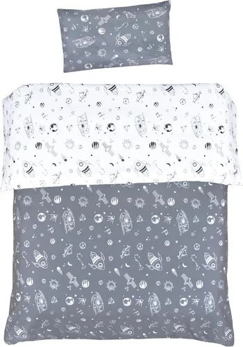 Vista 6 de MEJU Juego de funda de edredón 100% algodón de astronauta, satélite espacial y planeta, cohete azul, 43 x 59 pulgadas + funda de almohada de 13 x 19