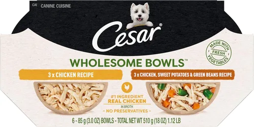 Vista 11 de Cesar Wholesome Bowls - Alimento húmedo para perros adultos, paquete variado, comida húmeda para perros, 3 onzas, cuencos, 22