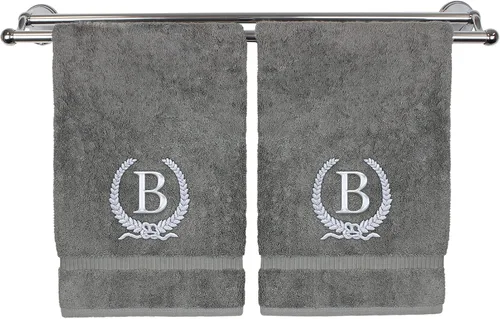 Vista 25 de Toalla de mano con monograma, regalo personalizado, 16 x 30 pulgadas, letra blanca bordada con diseño de corona en toalla negra, extra absorbente