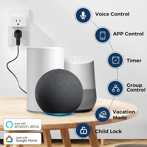 Vista 2 de Paquete de 2 enchufes inteligentes, salidas WiFi compatibles con Alexa y Google Assistant, 15 A/1800 W Max, enchufe inteligente con temporizador