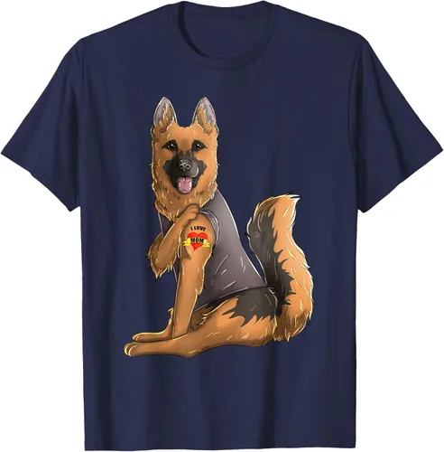 Vista 23 de Camiseta de perro con tatuaje de pastor alemán I Love Mom para el día de la madre, Negro, S