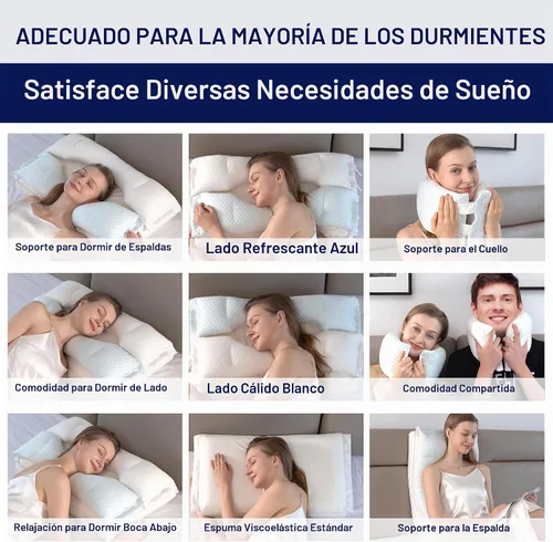 Vista 4 de Almohada de espuma viscoelástica para cama, almohadas adaptativas para alivio del dolor de cuello, almohada de firmeza media para dormir de lado