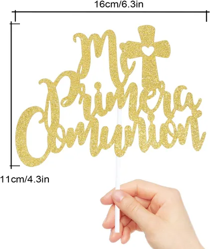 Vista 3 de Mi Primera Comunión - Decoración para pastel de cruz con Dios Religioso que me bendiga – Decoración de primera comunión – Decoración de bautizo Mi