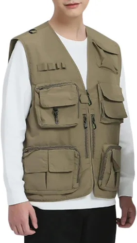 Vista 3 de Pishon - Chaleco de pesca para hombre de verano al aire libre, de secado rápido, informal, ligero, con varios bolsillos