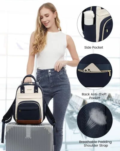 Vista 4 de LOVEVOOK Mini mochila para mujer, elegante mochila impermeable, Drak Azul-beige-marrón, Mochila