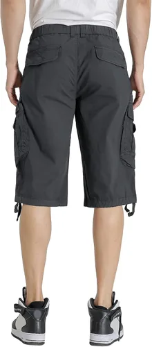 Vista 6 de Pantalones cortos cargo con cintura elástica para hombre, con bolsillo con cremallera, ajuste relajado, elásticos, ligeros, de algodón