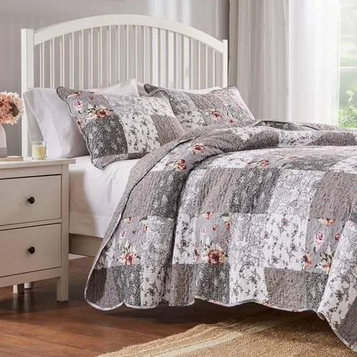 Vista 7 de Barefoot Bungalow GL-1812AMST Giulia - Juego de edredón individual, color gris