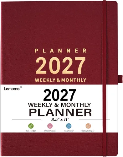 Vista 9 de Agenda 2027, semanal y mensual, enero 2027 - diciembre 2027 Verde