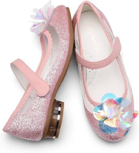 Vista 2 de DREAM PAIRS Zapatos de vestir para niñas con purpurina para boda, fiesta, flores, princesa, zapatos de tacón bajo