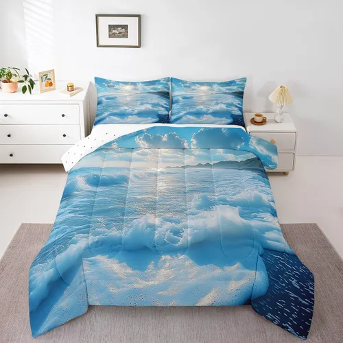 Vista 32 de Erosebridal Edredón náutico costero, juego de ropa de cama y colecciones de playa de verano, estilo clásico, edredón de plumón oceánico