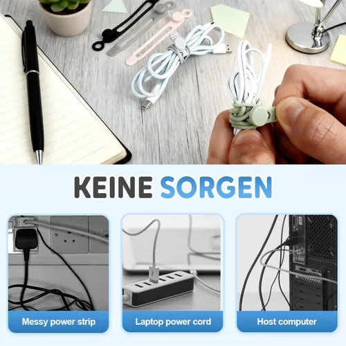 Vista 7 de Reusable Silicone Cable Organizer, Cord Holder Wire Ties for Bundling Charger Cables, Home Office Travel Gadgets (Green-5pc)