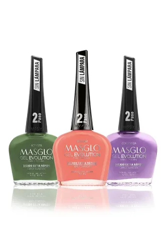 Vista 12 de MASGLO Gel Evolution - Juego de 3 esmaltes de uñas, no necesita lámpara UV/LED, secado rápido, uso de 12 días, fórmula libre de 14, acabado
