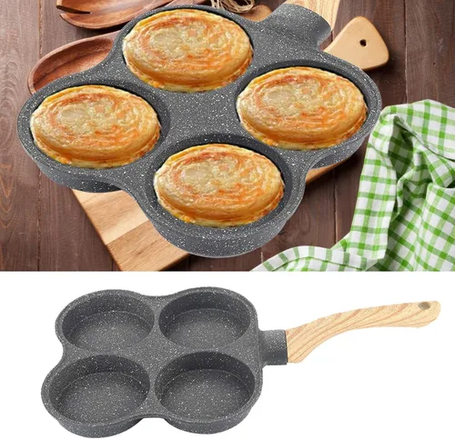 Vista 5 de Yitengteng Sartén profesional de 4 agujeros para el desayuno con 4 orificios, sartén antiadherente para panqueques, sartén para panqueques de 4