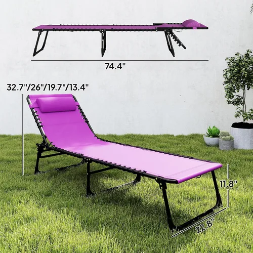 Vista 3 de Folding Chaise Lounge Pool Chairs, 2-Pack, 4-Position Reclining, Purple