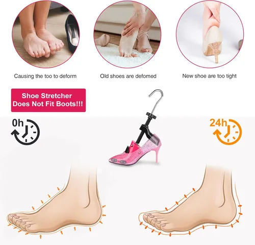 Vista 4 de UHIAGREE Ensanchador de zapatos para mujeres y hombres, árbol de botas de zapatos ajustable de 4 vías, con bolsa de transporte y cuerno de zapatos
