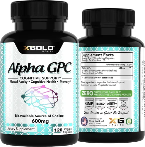 Vista 7 de X Gold Health Alpha GPC Colina 600 mg, suplemento nootrópico puro, 120 cápsulas vegetales, potenciador cognitivo para la memoria, salud cerebral