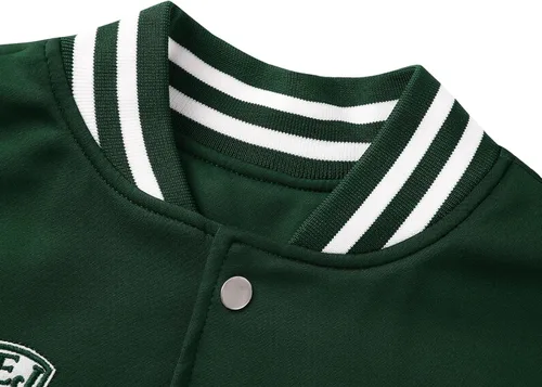 Vista 4 de Mxiqqpltky Chaqueta universitaria vintage para hombre, estilo casual, con estampado de letras, chaqueta de béisbol de retazos, ropa de calle