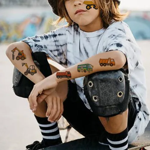 Vista 5 de CHARLENT Tatuajes temporales para automóviles y camiones para fiestas infantiles, 74 hojas individuales, para construcción de automóviles