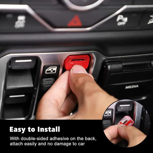 Vista 5 de RT-TCZ - Cubierta decorativa para interruptor de botón de ventana de consola central, accesorios interiores compatibles con Jeep Wrangler JL JLU