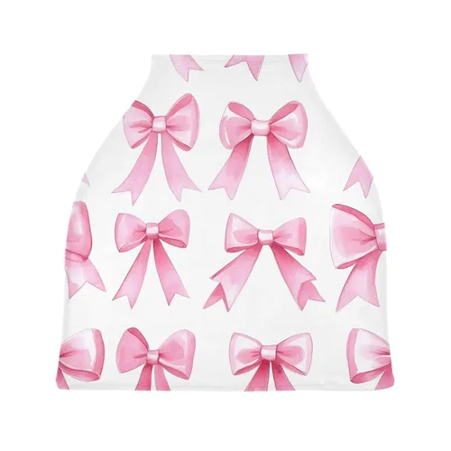 Vista 2 de Pink Bows - Funda elástica para asiento de automóvil para bebé, suave, transpirable, funda de lactancia materna, funda multiusos para asiento