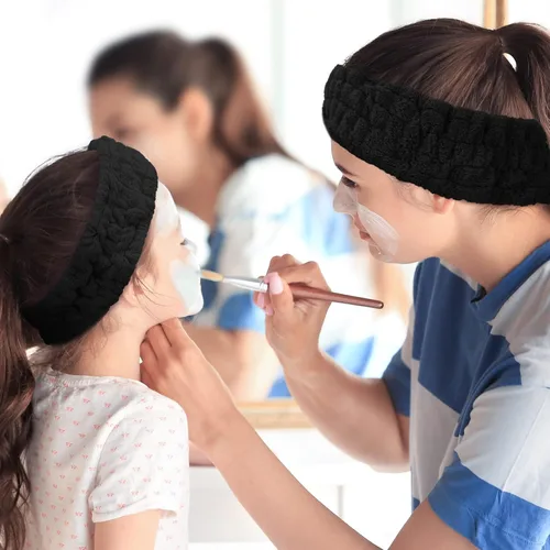 Vista 4 de Chuangdi Diadema de spa de 3 piezas para mujer, diadema de maquillaje facial, diadema de tela de rizo suave para lavar, máscara facial, regalos