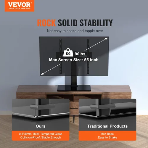 Vista 2 de VEVOR Soporte universal para TV de 32 a 55 pulgadas, soporte giratorio de altura ajustable con base de vidrio templado para dormitorio, sala de estar